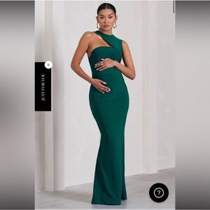 Emerald Green Asymmetrical Gown with Cutout for Prom
